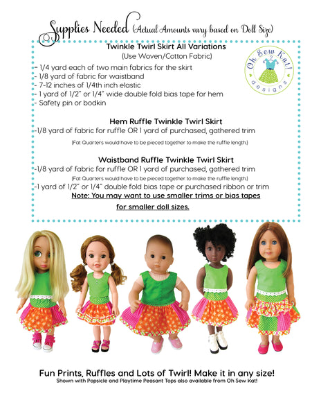 Twinkle Twirl Skirt 18 Inch Doll Sewing Pattern