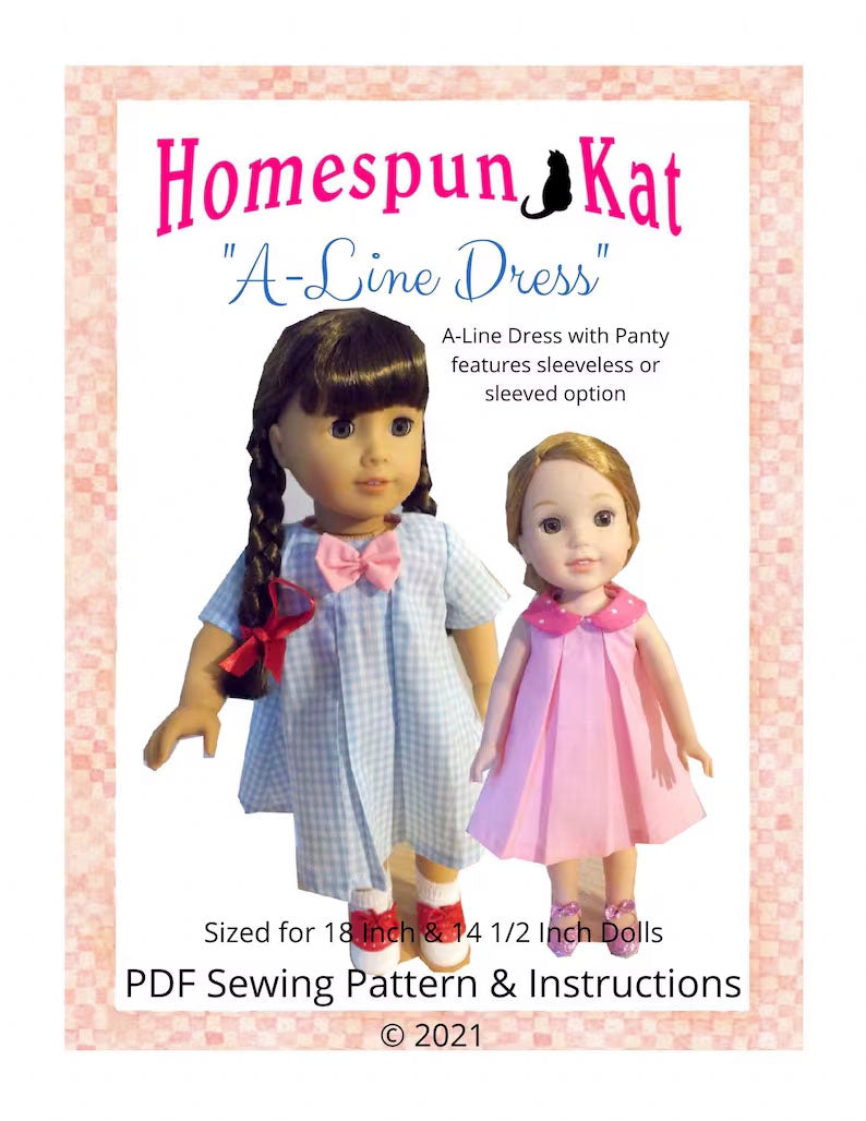 A Line Dress 14.5 and 18 Inch Doll Sewing Pattern