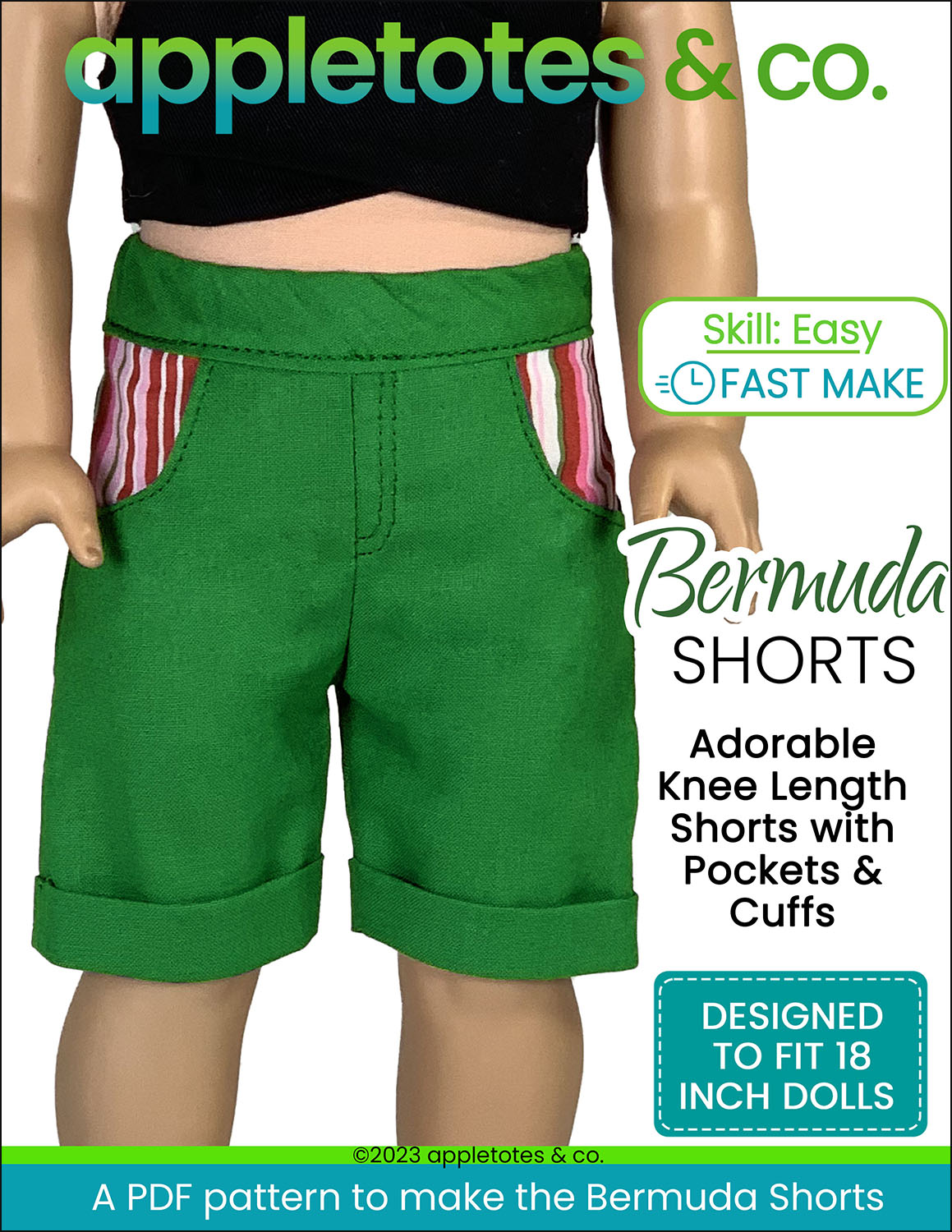 Bermuda Shorts 18 Inch Doll Sewing Pattern