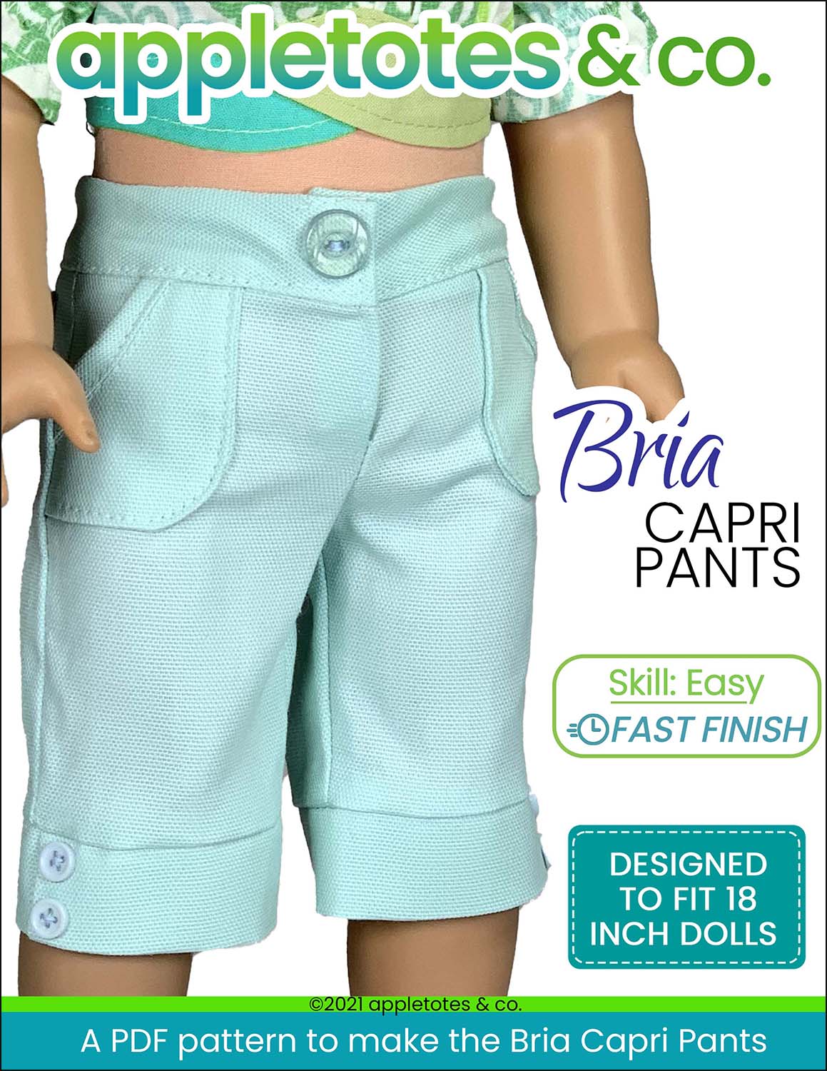 Bria Capri Pants 18 Inch Doll Sewing Pattern