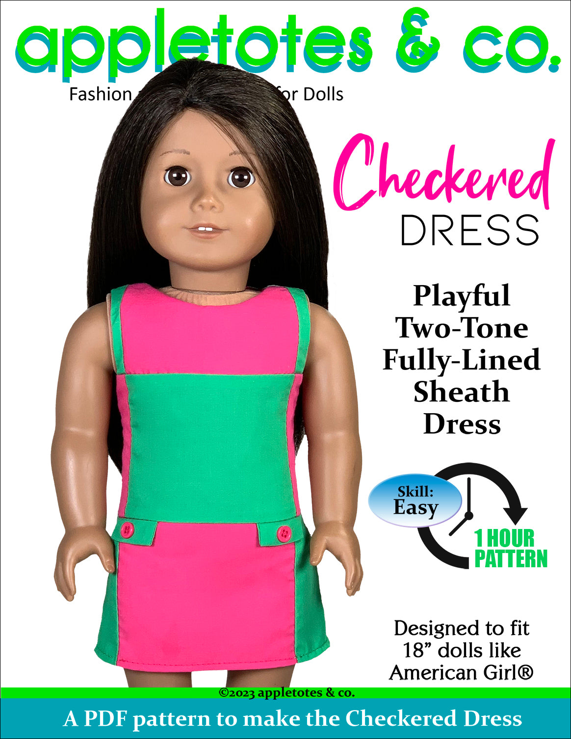Checkered Dress 18 Inch Doll Sewing Pattern Appletotes Co checkered-dress-18-inch-doll-sewing-pattern-appletotes-co
