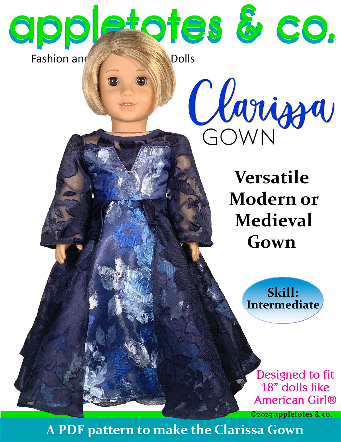 Clarissa Gown 18 Inch Doll Sewing Pattern