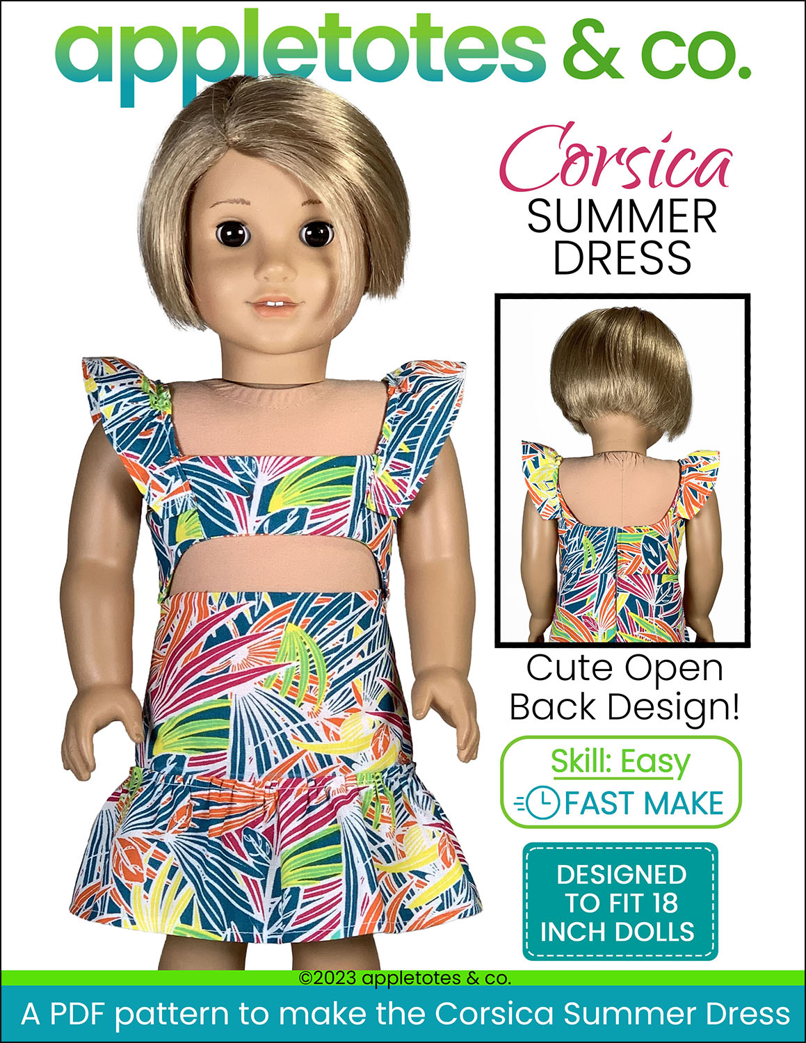 Corsica Summer Dress 18 Inch Doll Sewing Pattern