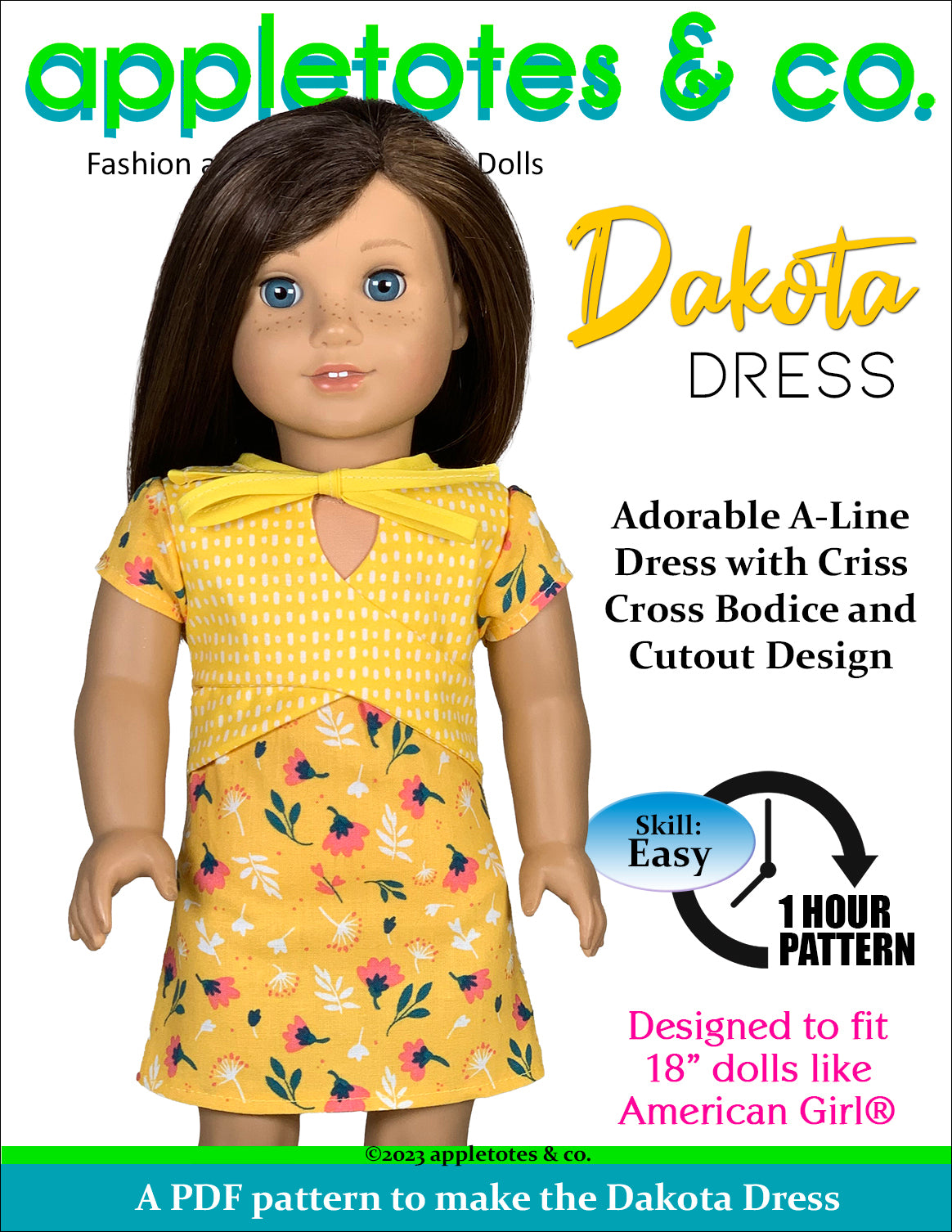 Dakota Dress 18 Inch Doll Sewing Pattern Appletotes And Co