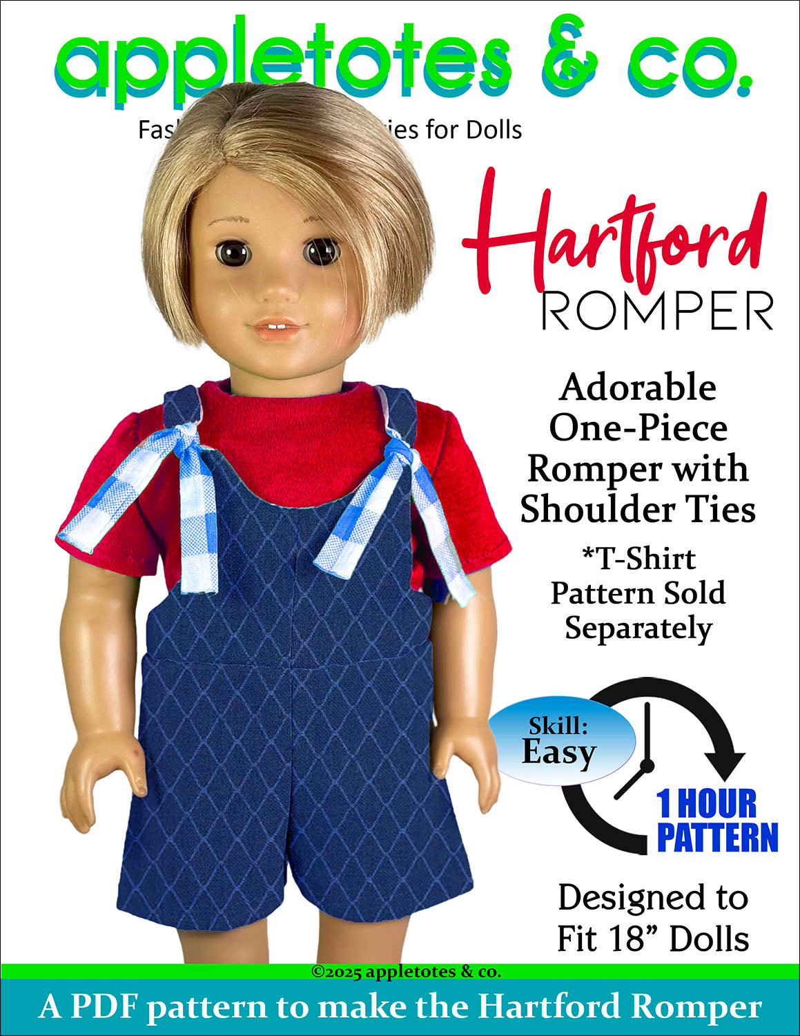 Hartford Romper 18 Inch Doll Sewing Pattern