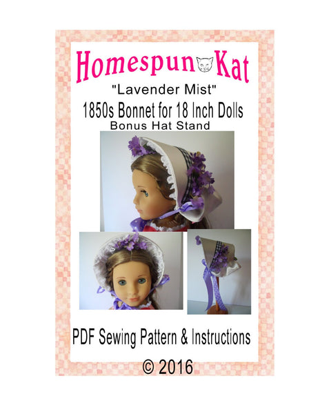 1850s Bonnet 18 Inch Doll Sewing Pattern