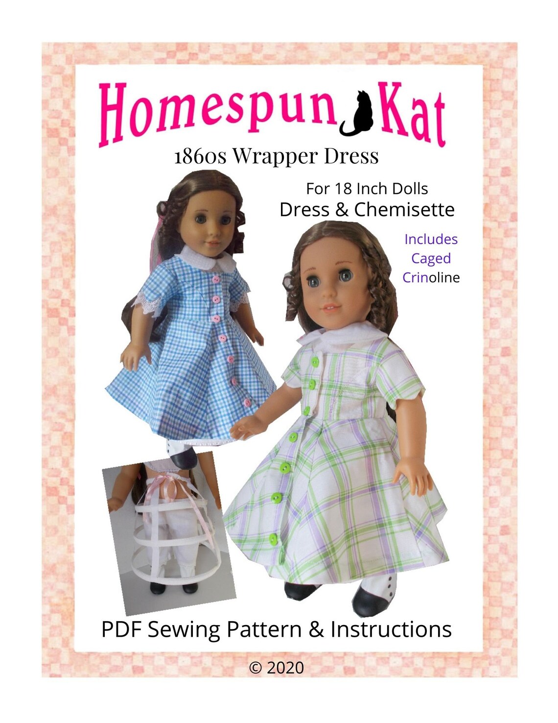 1860s Wrapper Dress 18 Inch Doll Sewing Pattern – Appletotes & Co.