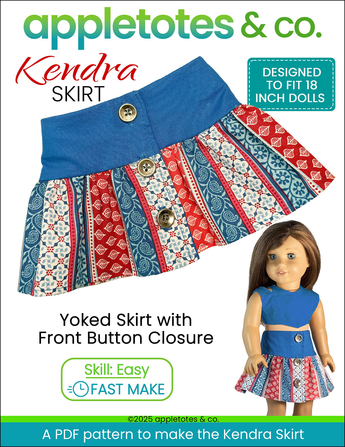 Kendra Skirt 18 Inch Doll Sewing Pattern
