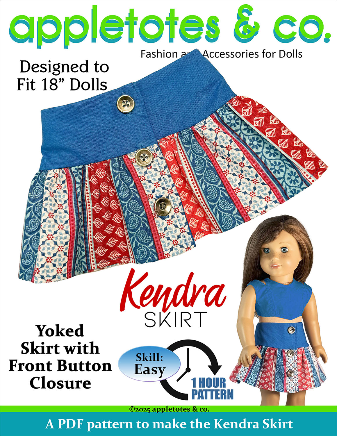 Kendra Skirt 18 Inch Doll Sewing Pattern