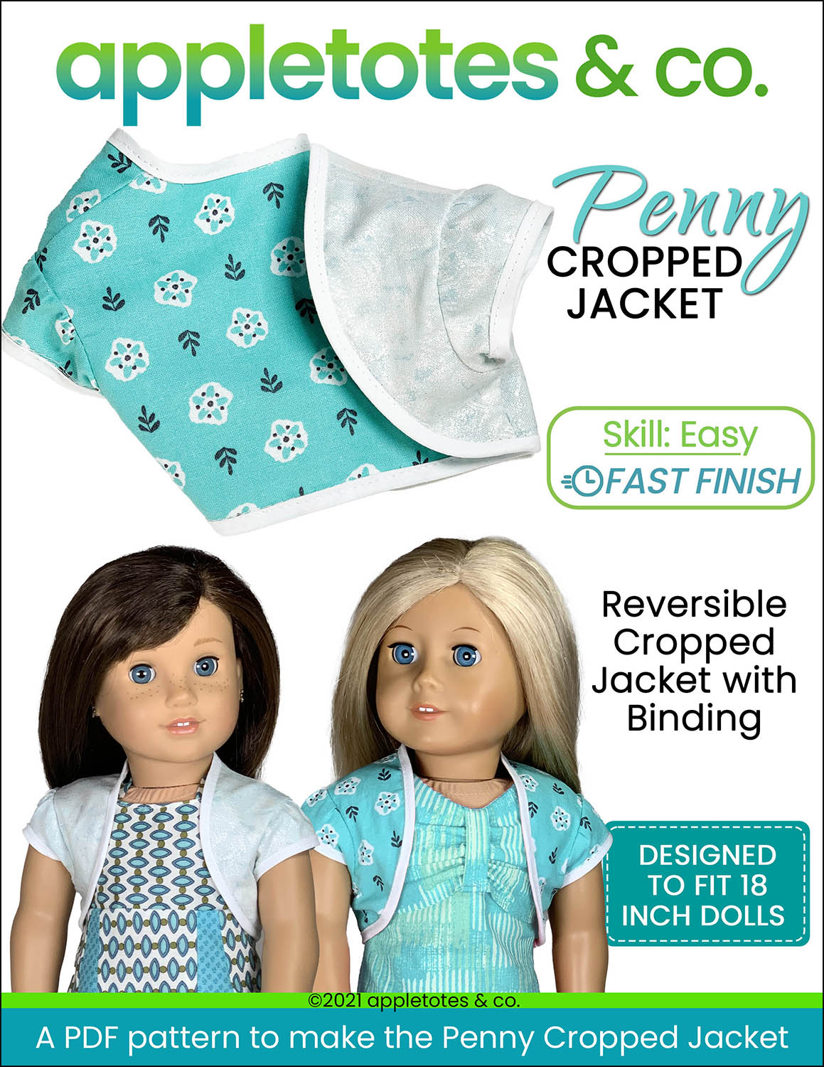 Reversible Penny Cropped Jacket 18 Inch Doll Sewing Pattern