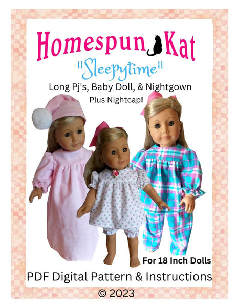 Sleepytime PJs Nightgown Nightcap 18 Inch Doll Sewing Pattern