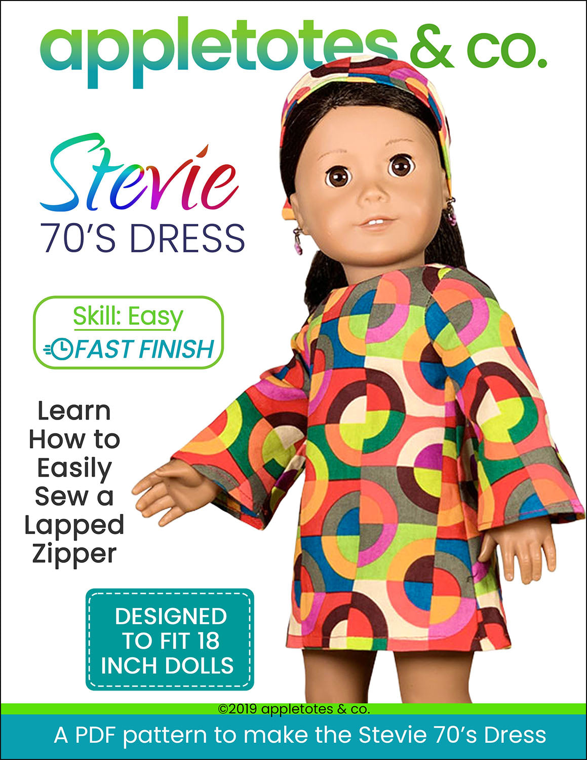 Stevie 70s Dress Sewing Pattern for 18 Inch Dolls