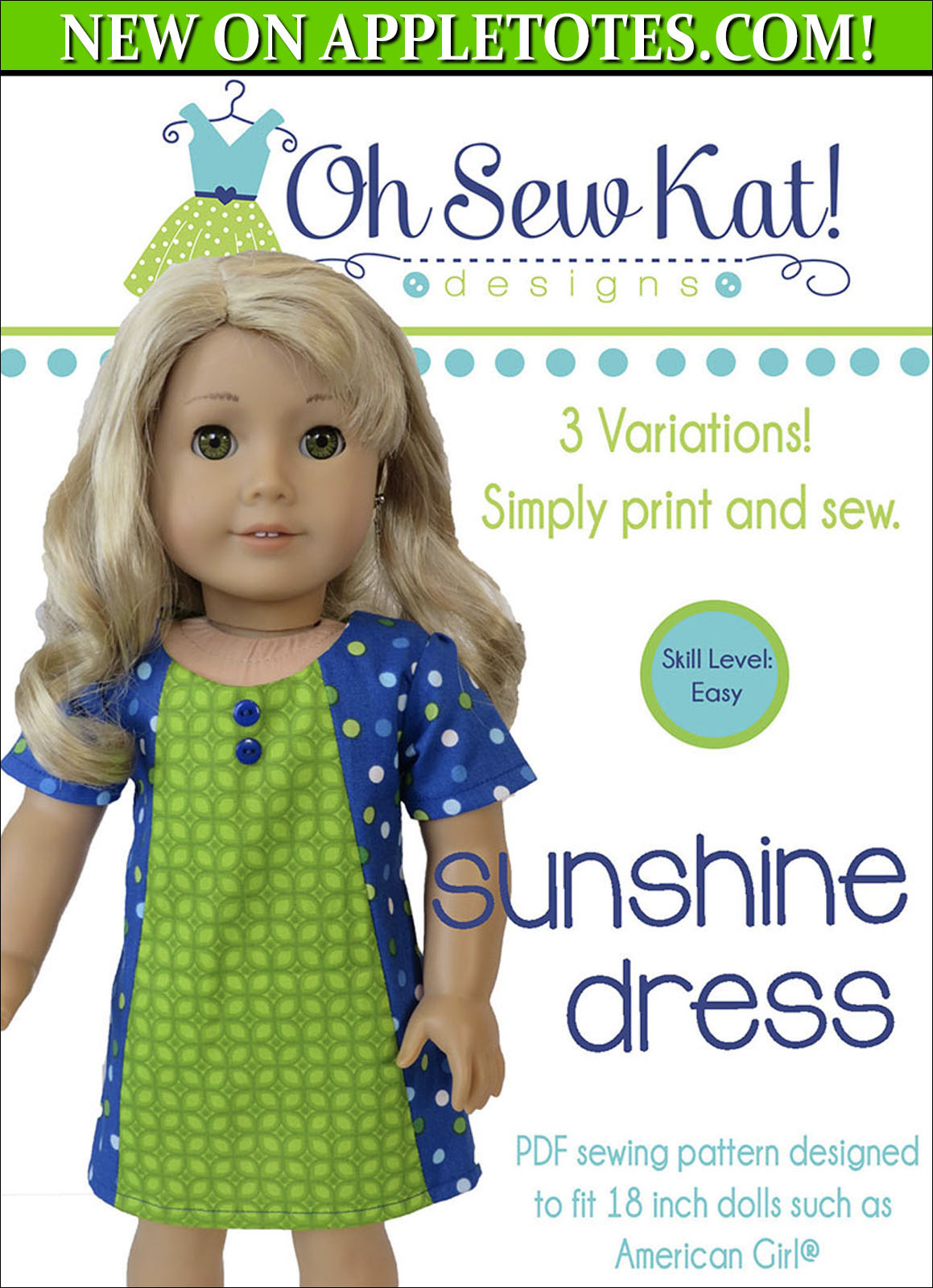 Sunshine Dress 18 Inch Doll Sewing Pattern