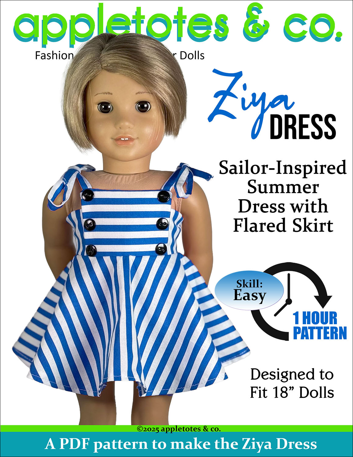 Ziya Dress 18 Inch Doll Sewing Pattern
