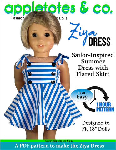 Ziya Dress 18 Inch Doll Sewing Pattern