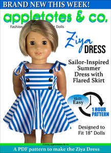 Ziya Dress 18 Inch Doll Sewing Pattern