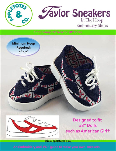 Taylor Sneakers ITH Embroidery Patterns for 18" Dolls