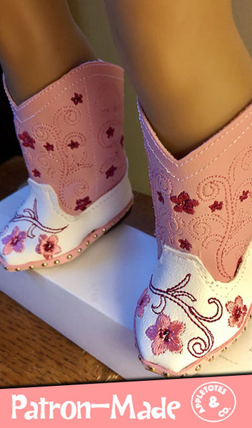 Chelsea Cowboy Boots ITH Embroidery Patterns for 18" Dolls
