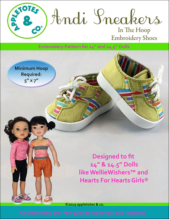 Andi Sneakers ITH Embroidery Pattern for 14 Inch Dolls