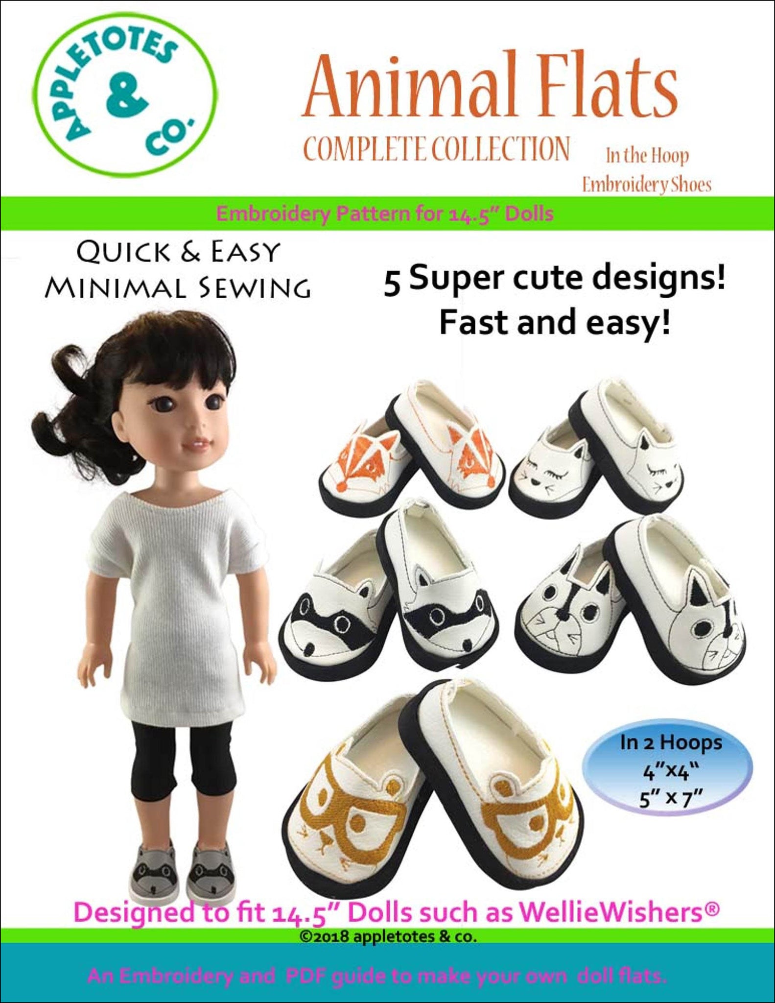 Animal Flats Collection ITH Embroidery Patterns for 14.5" Dolls