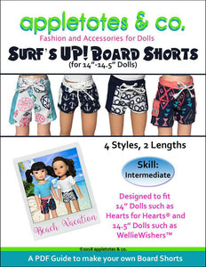 Surf's Up Board Shorts Sewing Pattern for 14.5 Inch Dolls