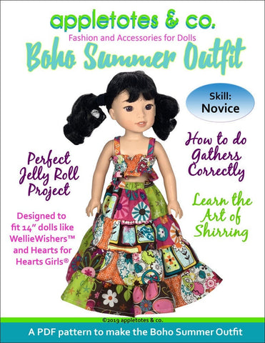 Boho Summer Outfit Sewing Pattern for 14.5" Dolls