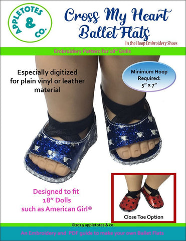 Cross My Heart Ballet Flats ITH Embroidery Patterns for 18" Dolls