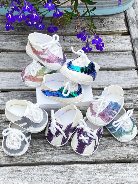 Leather Sneaker Collection (5 Pieces)  ITH Embroidery Patterns for 18 Inch Dolls