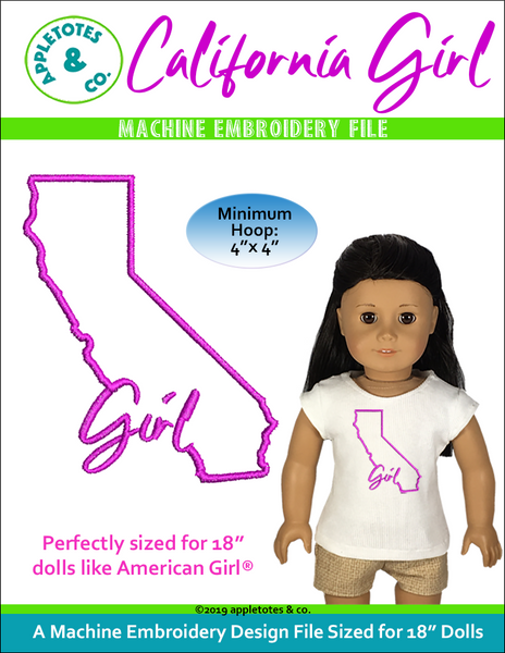 California Girl Machine Embroidery File for 18" Dolls