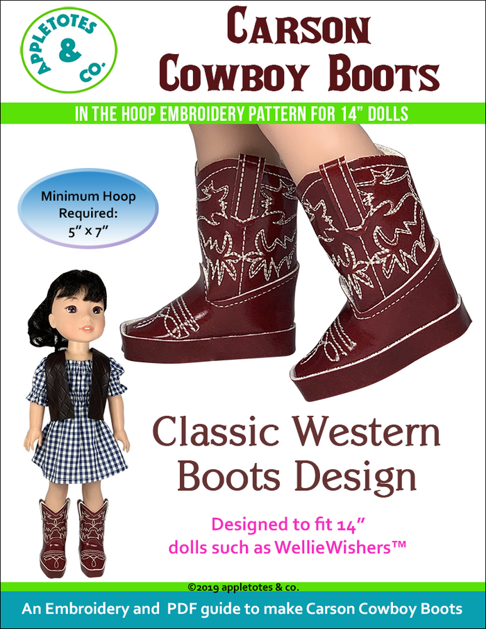 Carson Cowboy Boots ITH Embroidery Patterns for 14 Inch Dolls