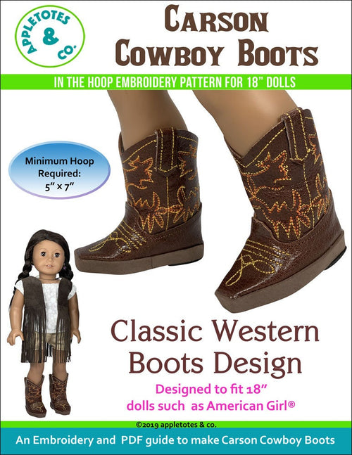 Carson Cowboy Boots ITH Embroidery Patterns for 18 Inch Dolls