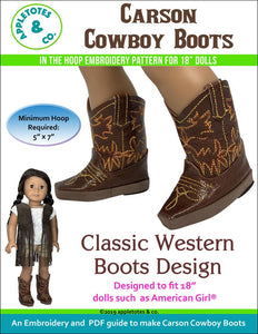 Carson Cowboy Boots ITH Embroidery Patterns for 18" Dolls
