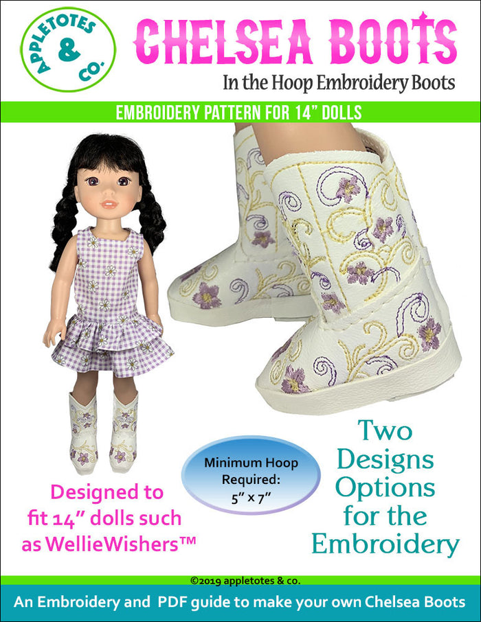 Chelsea Cowboy Boots ITH Embroidery Patterns for 14 Inch Dolls