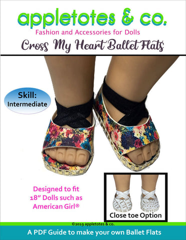 Cross My Heart Ballet Flats Sewing Pattern for 18 Inch Dolls