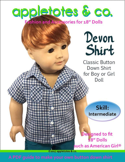Devon Button-Down Shirt Sewing Pattern for 18 Inch Dolls