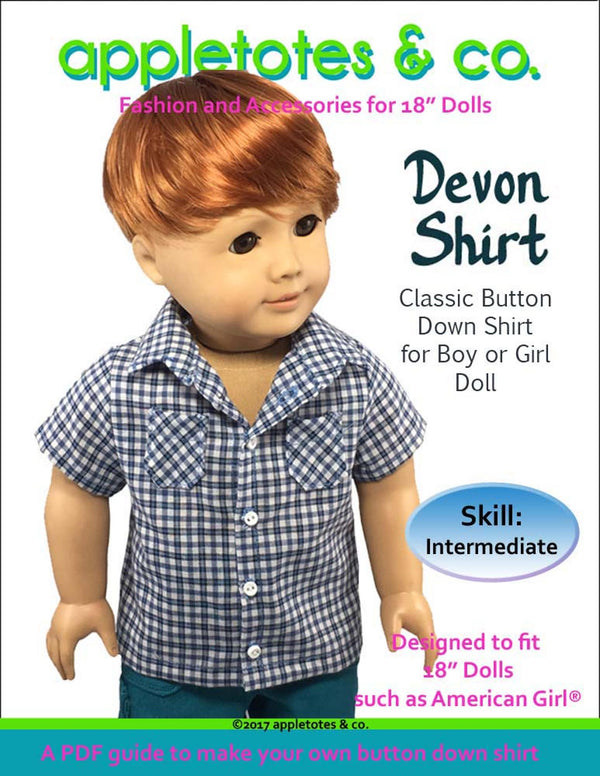 Devon Button-Down Shirt Sewing Pattern for 18 Inch Dolls
