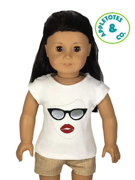 Face Sunglasses Applique Machine Embroidery File for 18" Dolls
