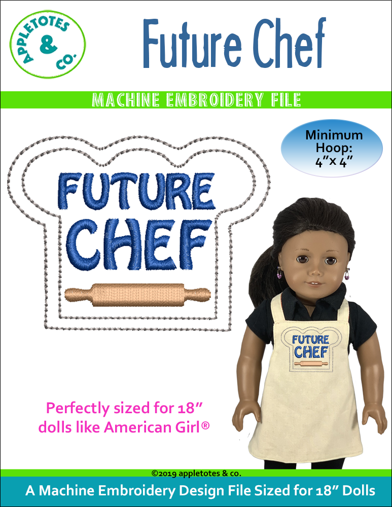 Future Chef Machine Embroidery File for 18" Dolls