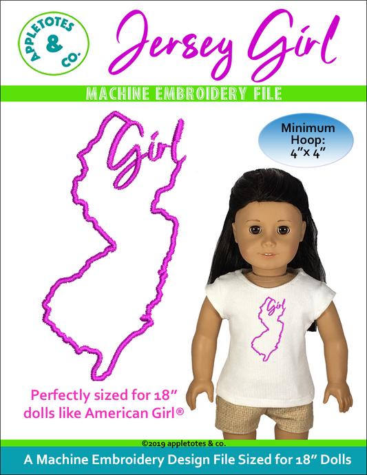 Jersey Girl Machine Embroidery File for 18 Inch Dolls