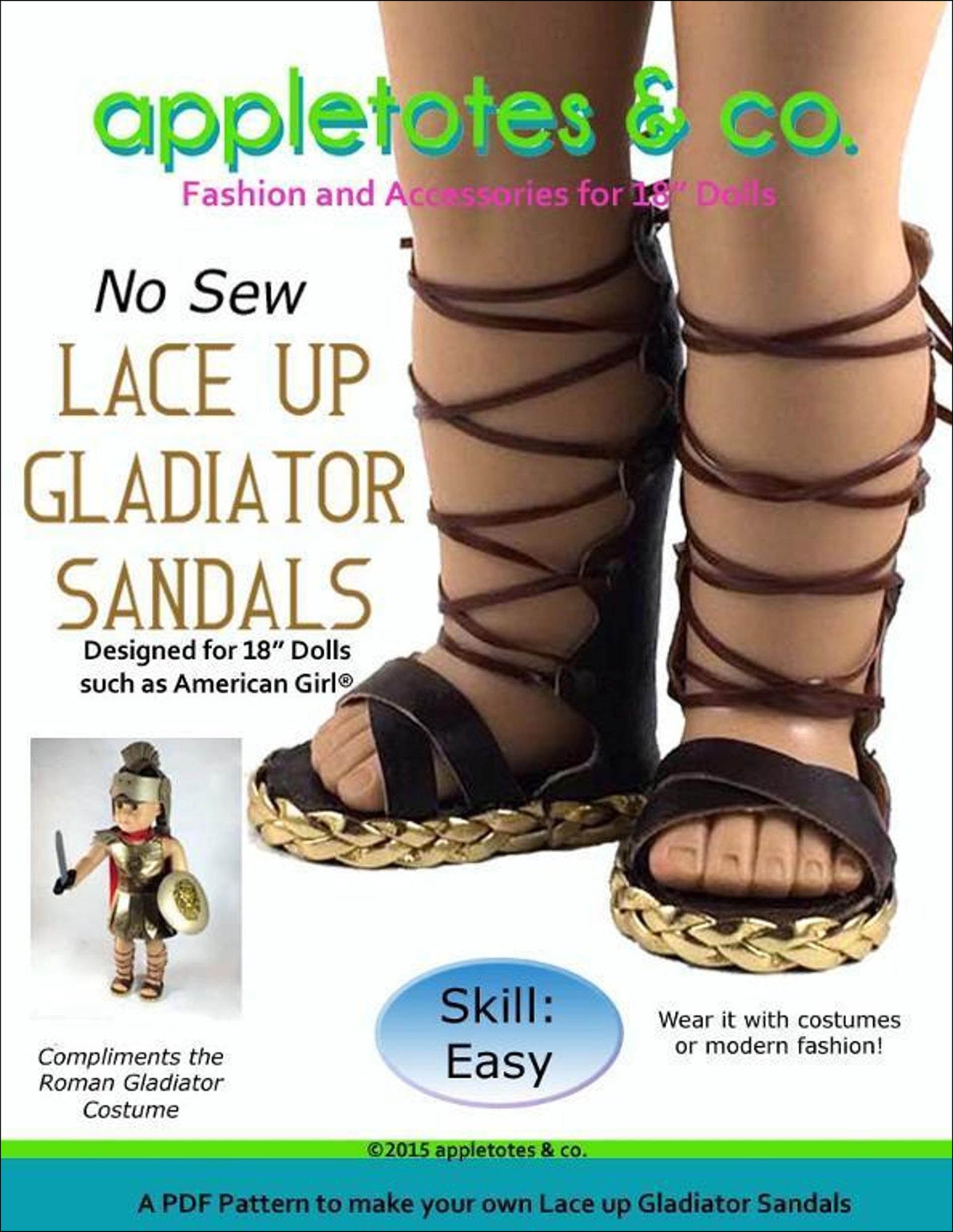 Lace Up Gladiator Sandals Sewing Pattern for 18" Dolls