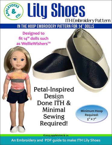 Lily Shoes ITH Embroidery Patterns for 14 Inch Dolls