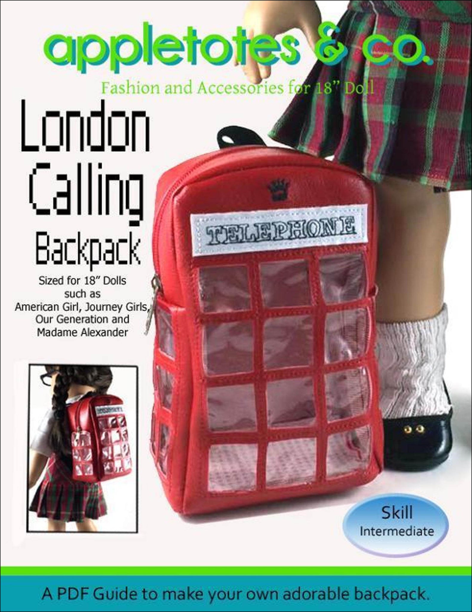 London Calling Backpack Sewing Pattern for 18" Dolls
