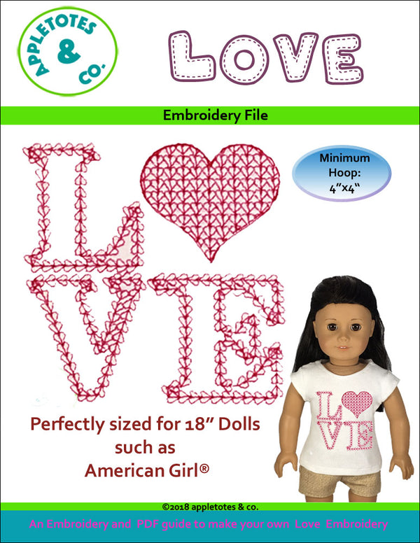 Love Motif Hearts Machine Embroidery File for 18 Inch Dolls