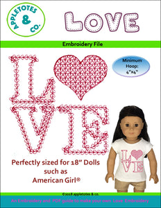 Love Motif Hearts Machine Embroidery File for 18" Dolls