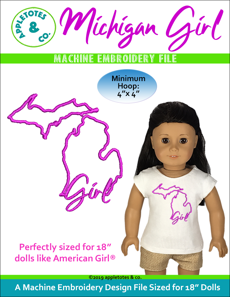 Michigan Girl Machine Embroidery File for 18 Inch Dolls