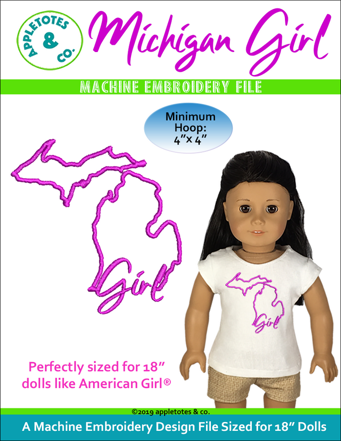 Michigan Girl Machine Embroidery File for 18 Inch Dolls