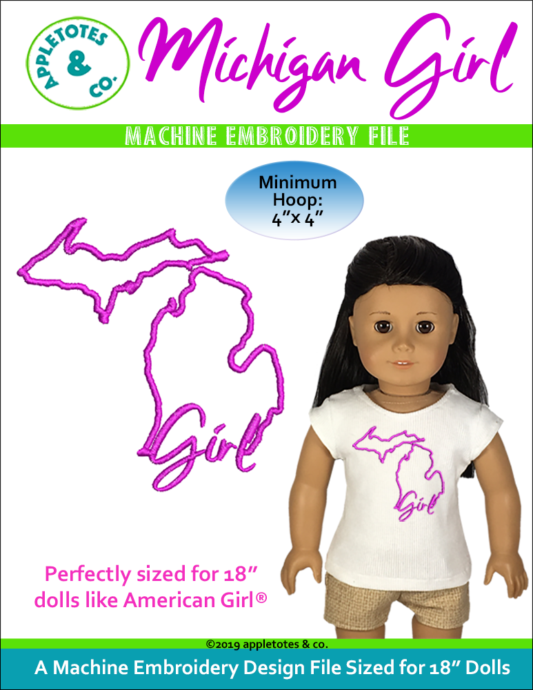 Michigan Girl Machine Embroidery File for 18" Dolls
