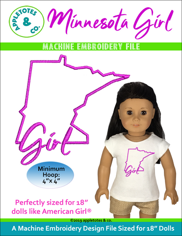 Minnesota Girl Machine Embroidery File for 18" Dolls