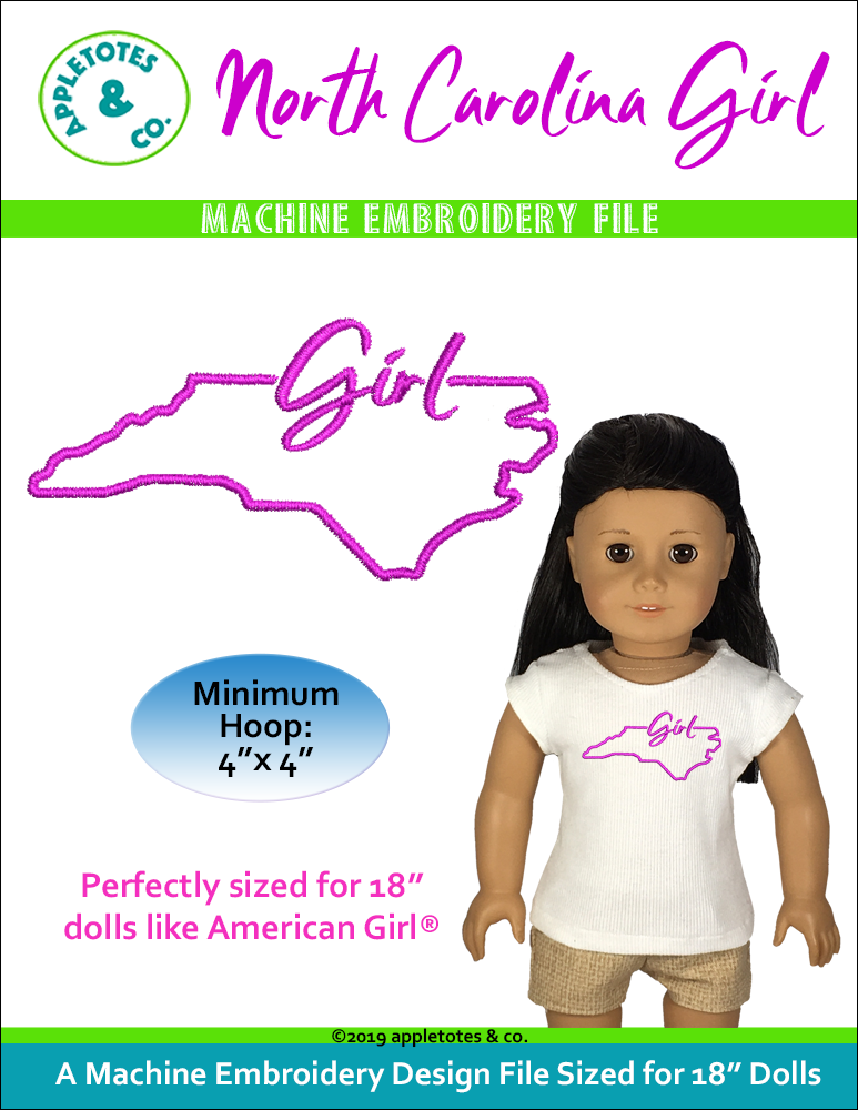 North Carolina Girl Machine Embroidery File for 18" Dolls