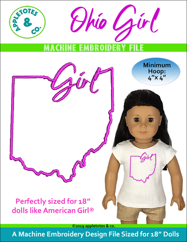 Ohio Girl Machine Embroidery File for 18" Dolls